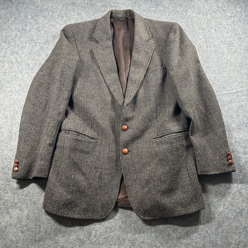 Charing Cross Sport Coat Mens 40 Long Brown Tweed Houndstooth Wool‎ Blend Blazer